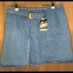 Vintage Planet-X Jeans Denim Wrap Mini Skirt Size 22 NOS Made in USA